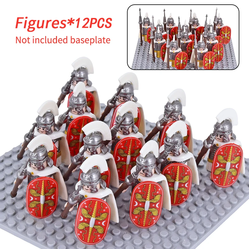 Medieval Military Rome Centurion Skutatoi Castle Figures Set Roman Soldiers Lion Bear Wolf Signifer Building Blocks Bricks Toys