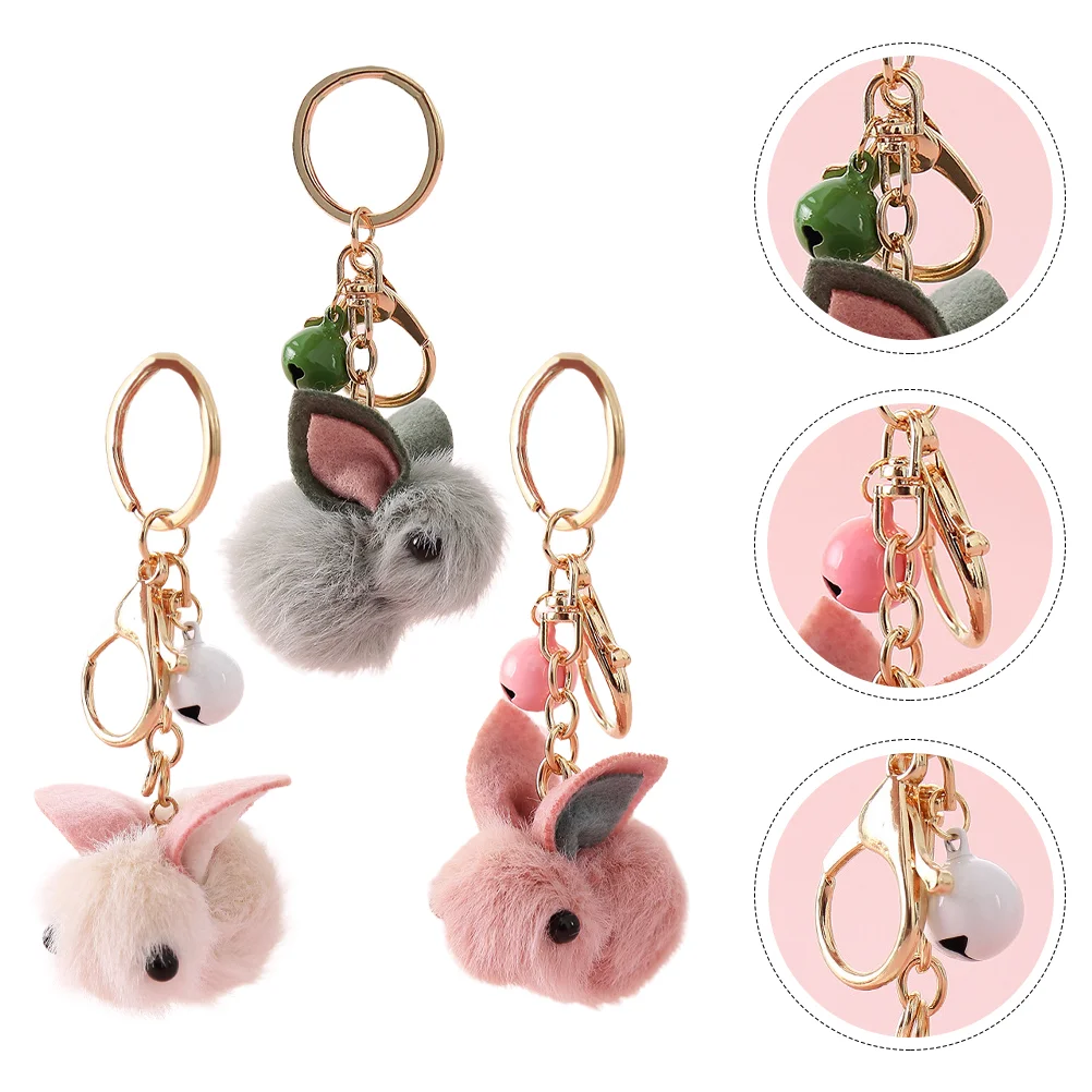 3 Pcs Wool Felt Keychain Portable Alloy Rabbit Plush Toy Small Items Decoration Pendant Nice