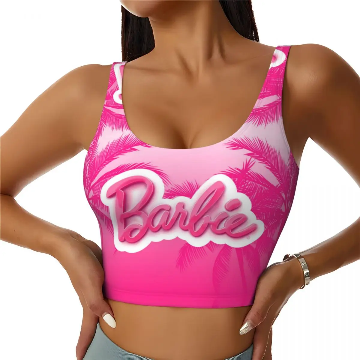 Custom Cartoon Barbie High Impact Sports Bras Women Seamless Workout Yoga Crop Tank Tops