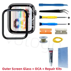 Replace Front Outer Screen Glass + OCA Glue For Apple Watch Series 4 5 6 7 8 9 10 11 Ultra SE SE3 40/44MM LCD Display Touch Lens