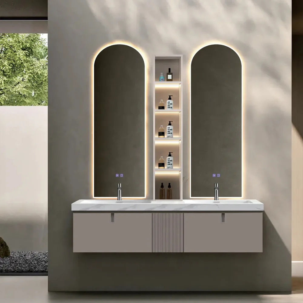Modern Freestanding Bathroom Vanity Large Storage Customized Single Sink LED Mirror Cabinet For Home Hotel Apartment Villa Use