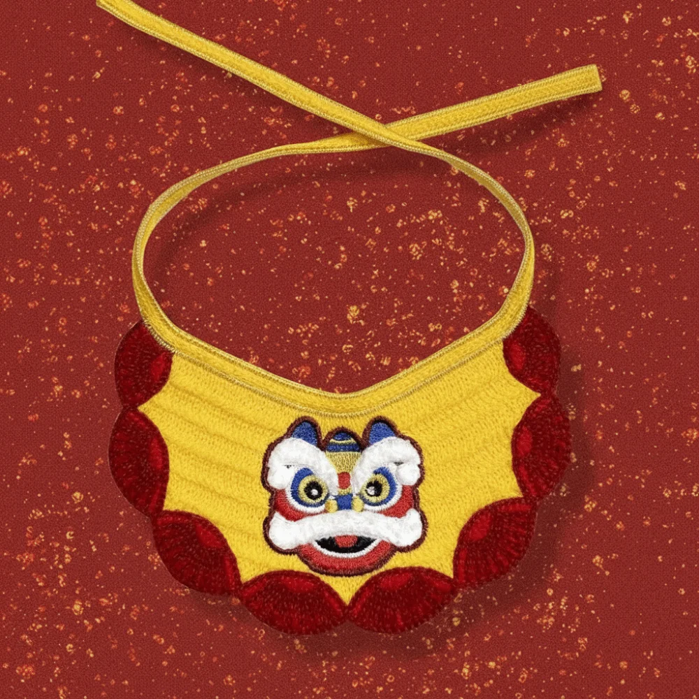 

Cartoon Pet Lion Dance Scarf Embroidery Adjustable Dog Drool Bib Comfortable Lucky Blessing New Year Cat Scarf Horse Year