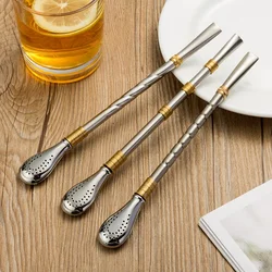 Drinking Straw Yerba Mate Tea Spoon Drinkware Stainless Steel Reusable Straws Metal Washable Tea Filter Cocktail Drinkware Bar