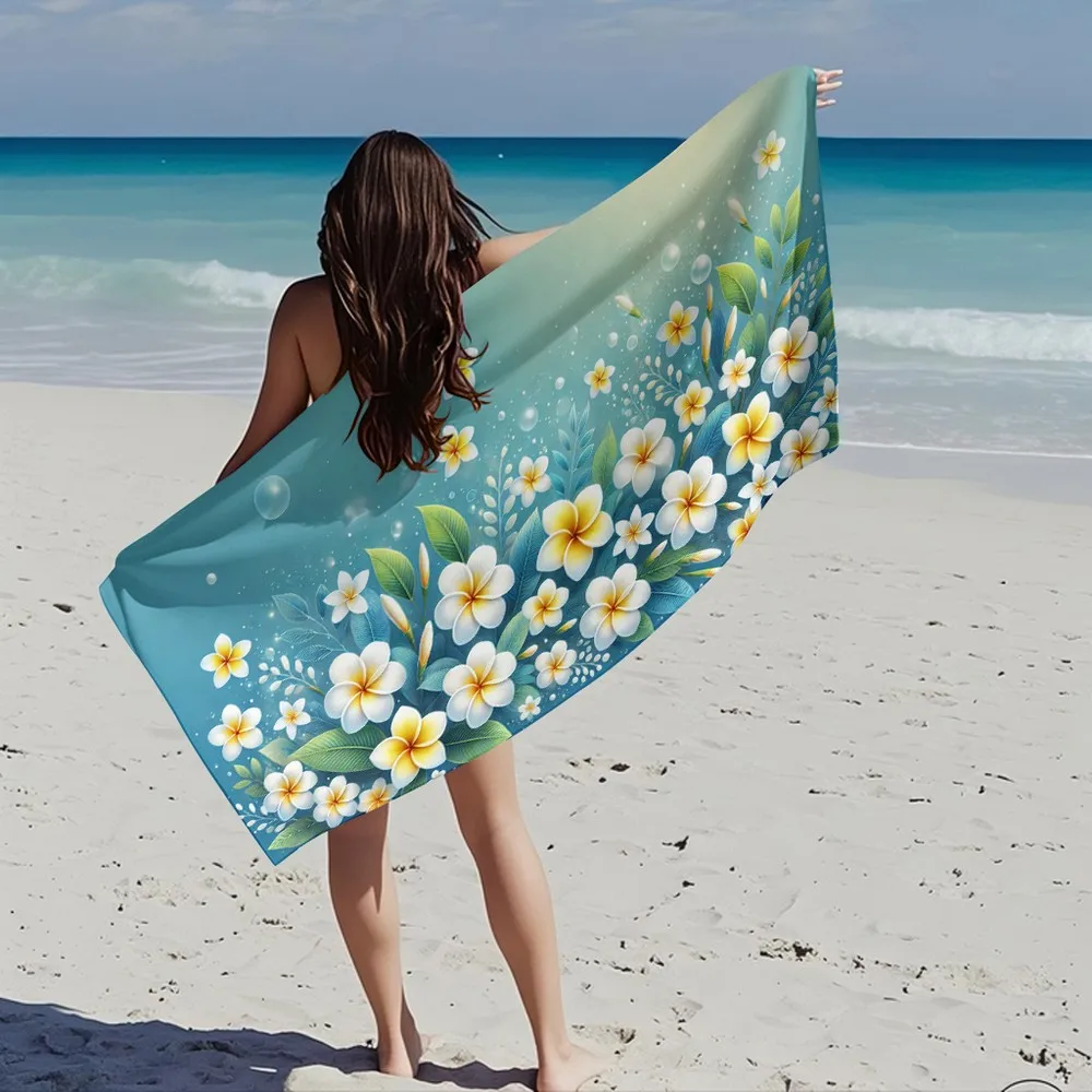 Tropical Frangipani Beach Towel Patterned Sunscreen And Windproof Suitable For Swimming Pool Camping Travel Blanket