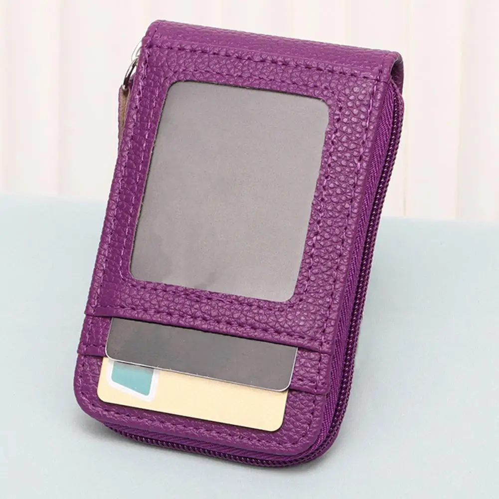 محفظة نسائية للعملات المعدنية مع 14 فتحة للبطاقات وحامل بطاقات ونافذة الهوية وحاملي الهوية المضادة للسرقة وسحاب للإغلاق ومحفظة من الجلد الصناعي بخياطة ثابتة
