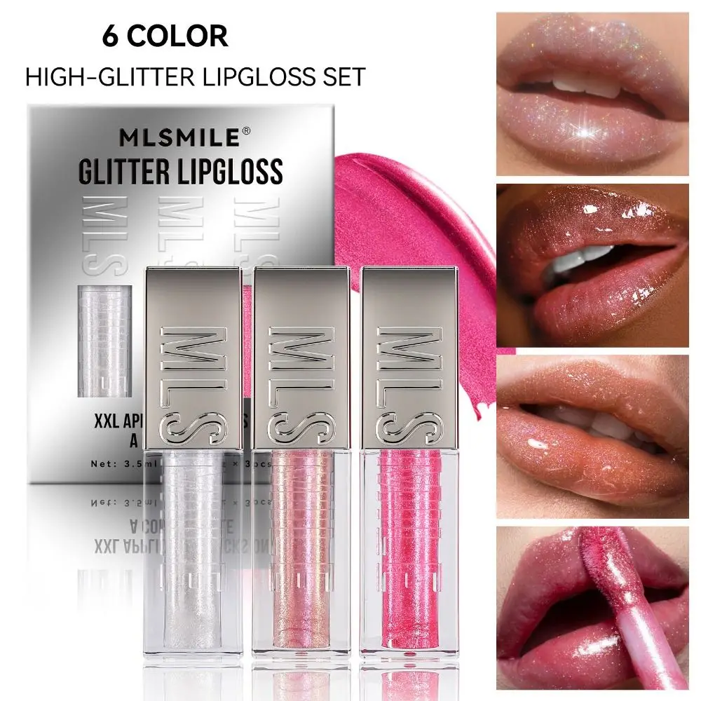 

3pcs/set Sexy Glitter Watery Lip Glaze Moisturizing Mirror Pearlescent Lipstick Easy To Color Long-lasting Lip Gloss Women