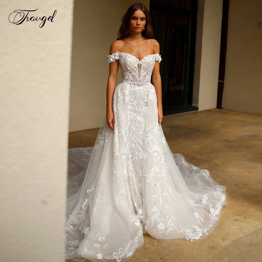 Traugel Mermaid Sexy Wedding Dresses Sweetheart Off The Shoulder Vestido De Novia Lace Appliques Detachable Train Robe De Mariee