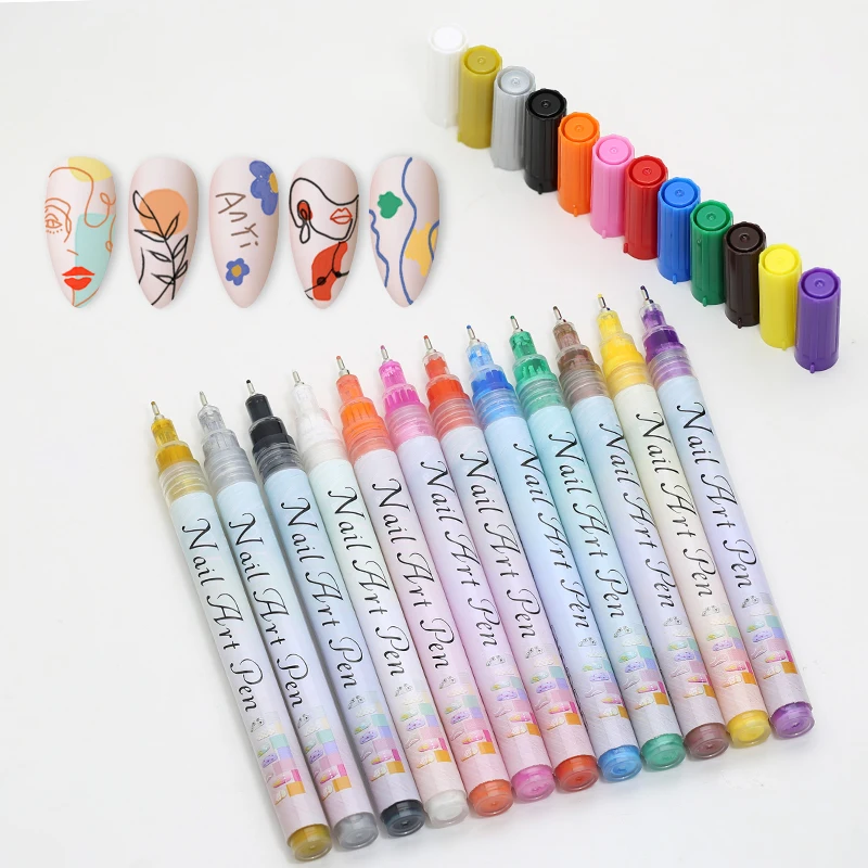 

12pcs/set Nail Art Graffiti Pen Black Gold Color UV Gel Polish Design Dot Painting Drawing Pen Liner Brush Nail DIY Flower Tools