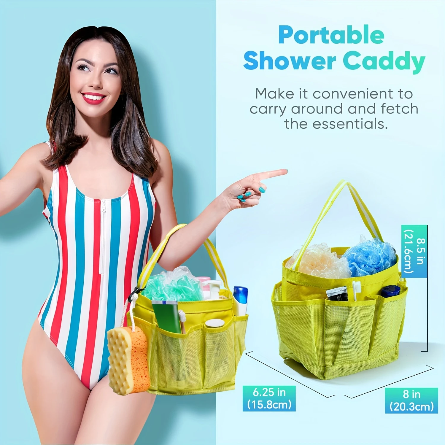 메쉬 샤워 캐디 토트 백, 7 개의 포켓이있는 대용량, 대학 기숙사, 체육관, 수영을위한 휴대용 욕실 세면 용품 주최자,