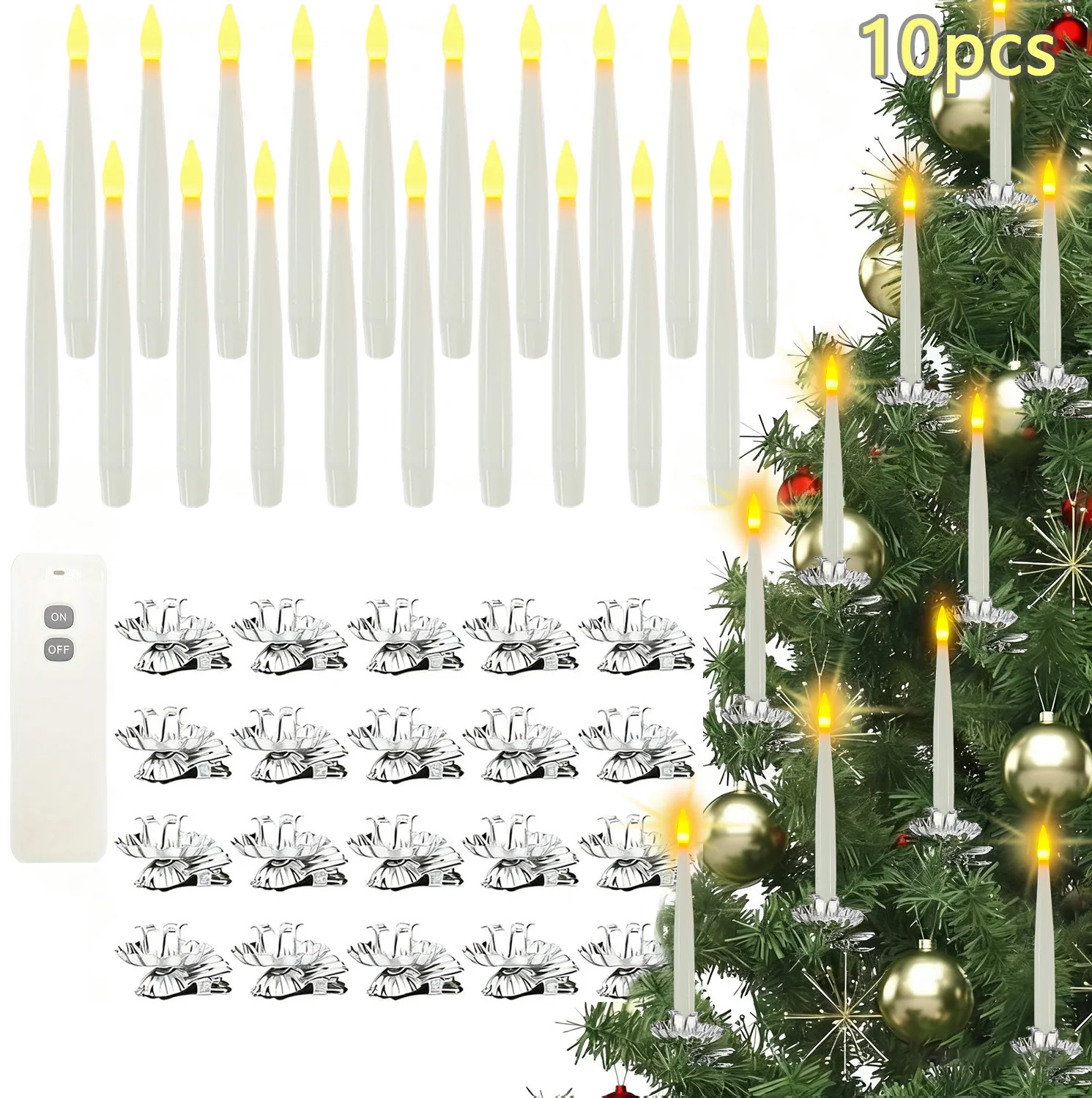 10/20 Pack Clip On Xmas Tree Flameless Taper Candles Battery Powered Timer Clip Design For Wreath Halloween Xmas Home Decor