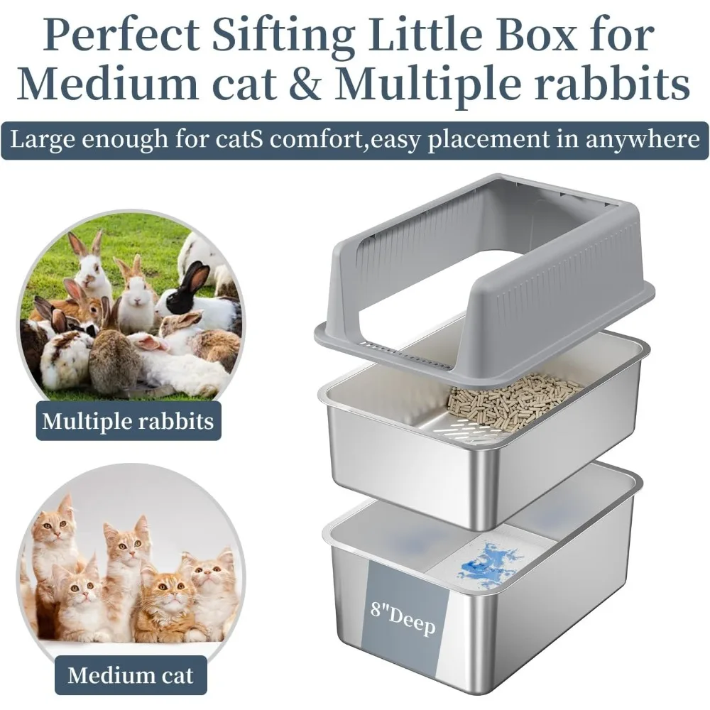 صندوق فضلات مغلق من الفولاذ المقاوم للصدأ مع غطاء، مقاس كبير للقطط، 19.7 × 13.8 × 13.8 بوصة، التحكم في الرائحة، سهل التنظيف #2