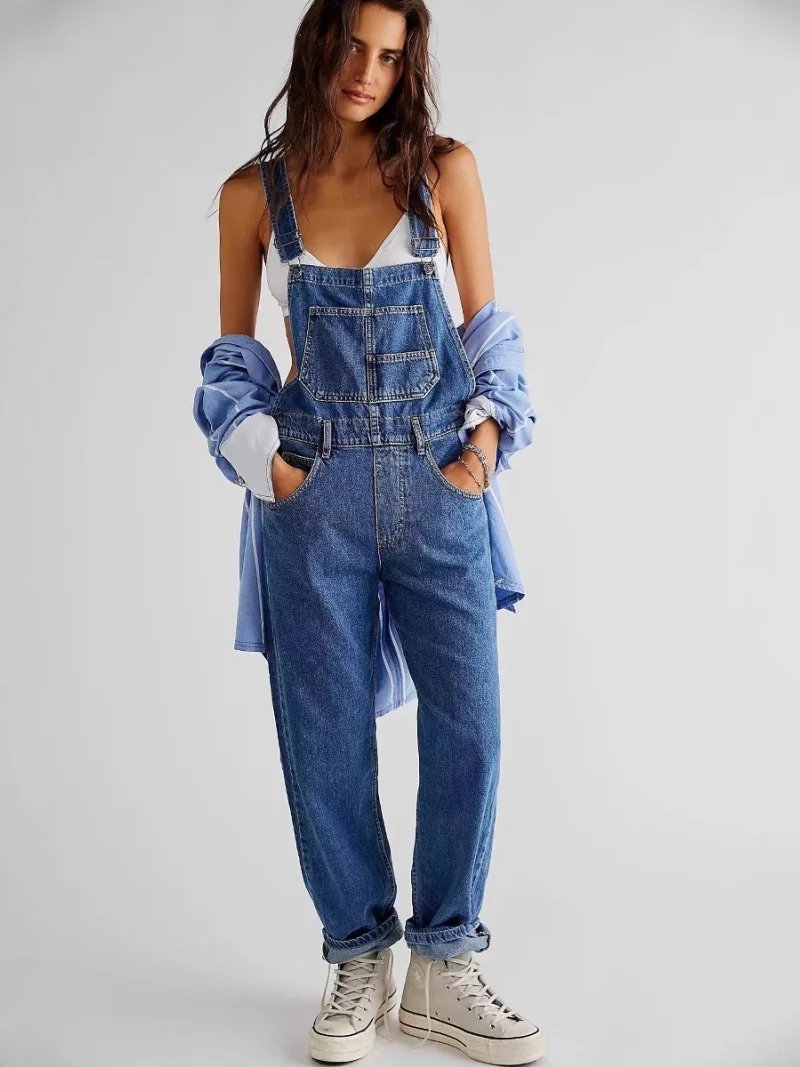 Streetwear Denim Overalls Summer Clothing Women Sleeveless Backless Straight Jeans Rompers Playsuits One Pieces Overalls Outfits