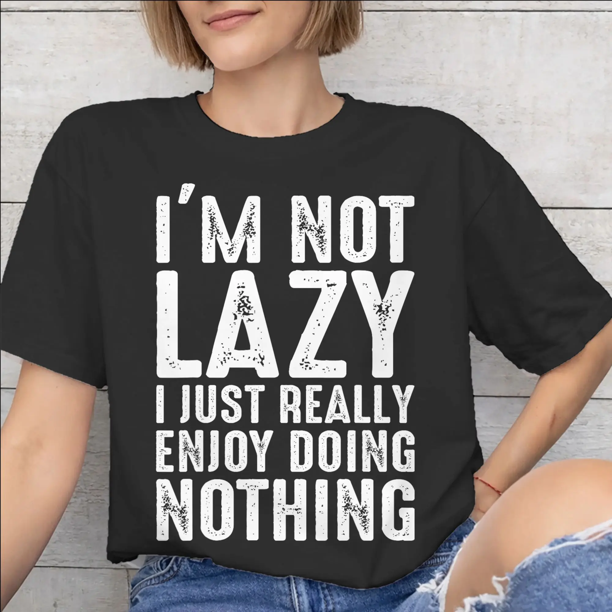 Summer I'm Not Lazy I Just Really Enjoy Doing Nothing T Shirt for Men Women  Cotton T-shirts Short Sleeve Tops