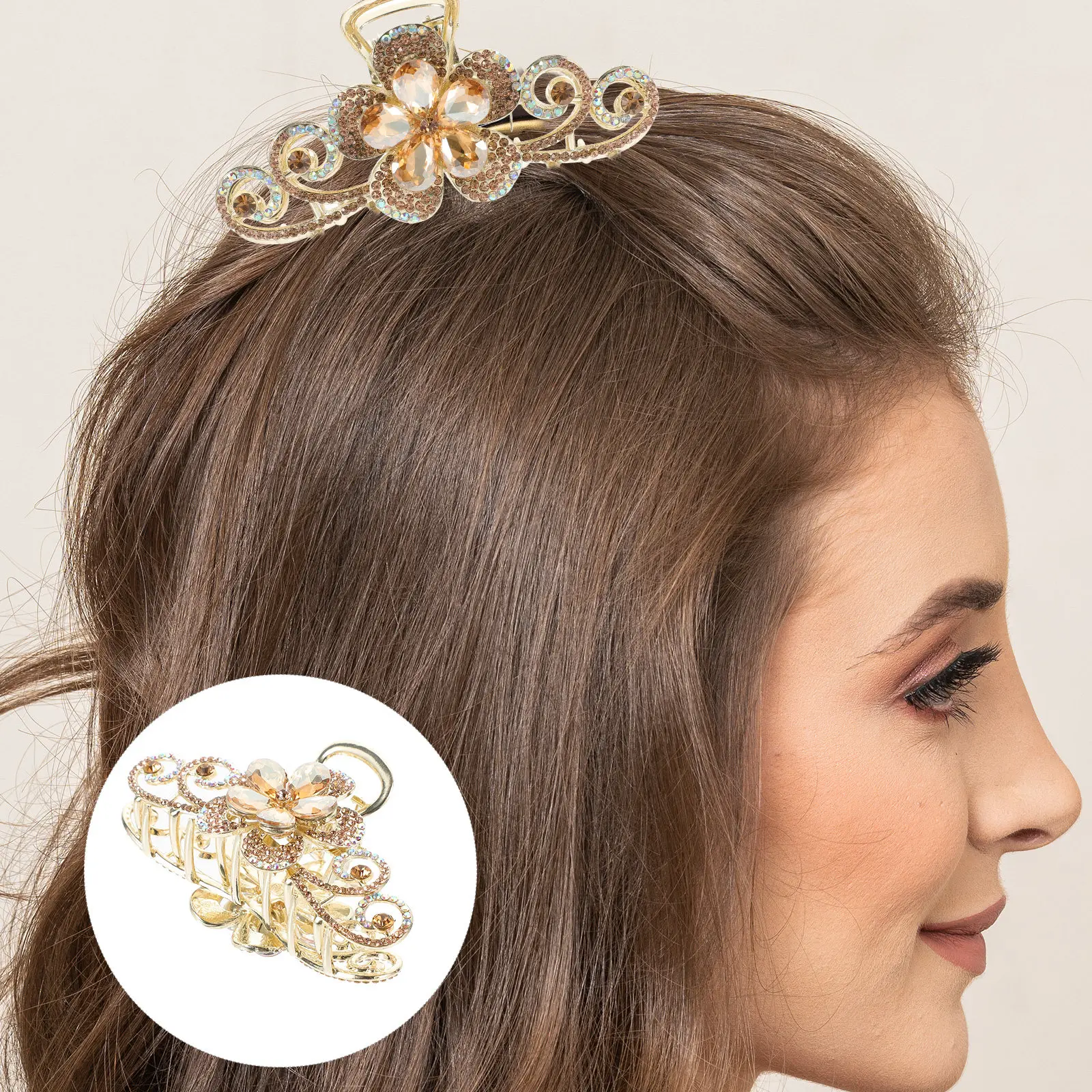 

Large Hair Jaw Clip Rhinestone Decorative Claw Clip Flower Alloy Sparkling Hair Accessories for Women Girls Secure Hold