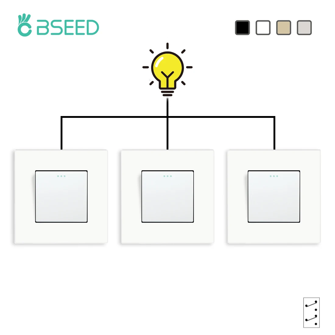 BSEED 3Packs 1Gang 3Way Mechanical Button Light Switch Intermediate Switch Plastic Frame Wall Light Cross Switch 10A 250V