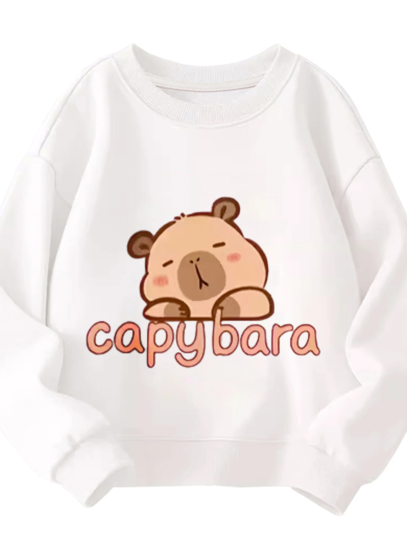 

Детский свитшот с круглым вырезом, милый спальный капибара с текстом капибары, белый пуловер с графическим рисунком для ленивого дня