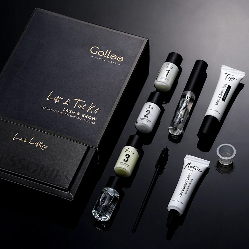 Gollee Lash Lift Kit 4 in 1 Brow Lamination Kit, Professional Eyelash Perm Kit Use At Home Long-Lasting Natural Brown Color