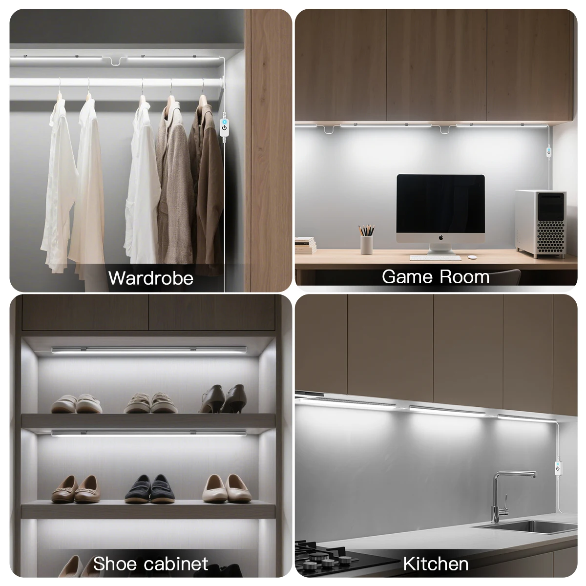 5V USB Cabinet Light Stepless Dimming Touch Switch 30cm LED Tube Night Lighting for Kitchen Wardrobe Work Room Shoe Closet