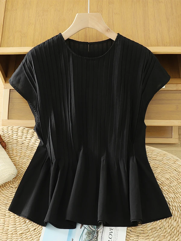 

Casual Cotton Tank Top Women's Large Size Pleated Svel round Ne Vest Versatile Summer Leisure Faion plus Size Inner...