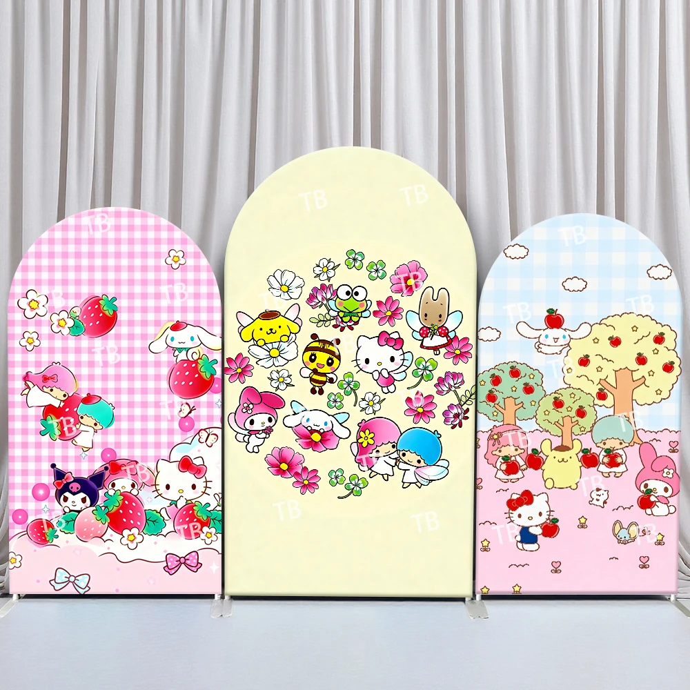 

Sanrio Characters Fruit Fairy Style Arch Backdrop Cover Colorful Festive Scene For Kids Birthday Baby Shower Photo Booth Decor