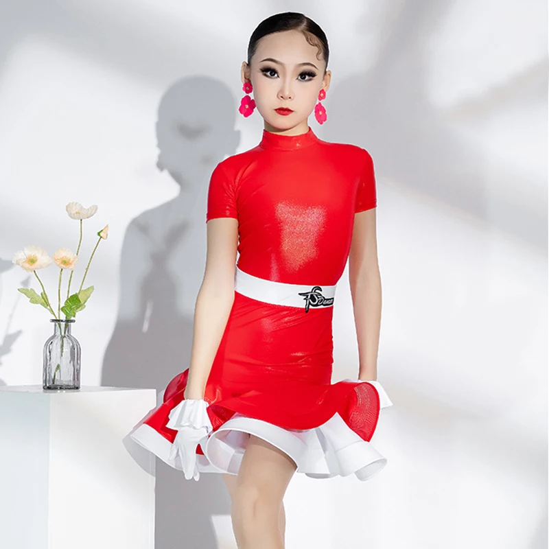 

Children'S Latin Dance Costume Girls Red Latin Dance Dress Sets Kids Performance Dancing Clothes Stage Samba Dancewear SL9892