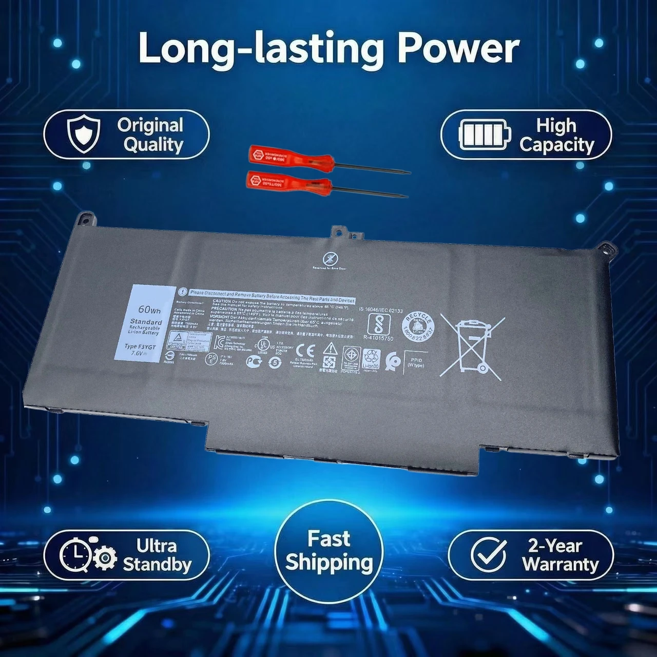 New F3YGT DJ1J0 Laptop Battery For Dell 2X39G Latitude 12 7000 7280 7290 E7280 E7290 E7390 13 7000 E7380 7390 14 7480 7490 DM3WC