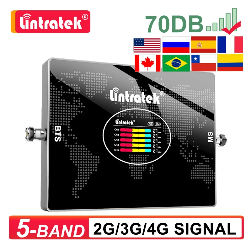 

Lintratek 5 Band Signal Repeater B28 700 Cellular Amplifier B20 800 900 1800 2100 2600 MHz B7 LTE Cell Phone Booster 2G 3G 4G