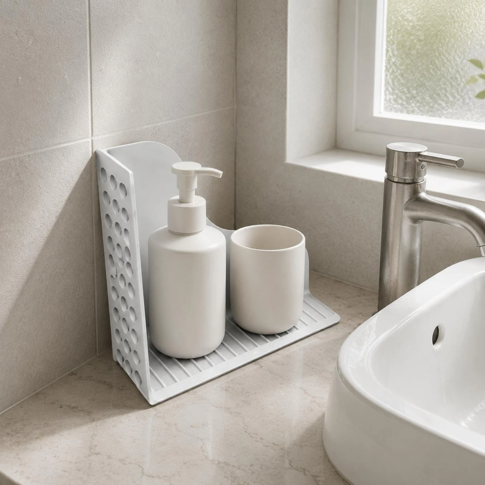 Water Splash Guard Mat BPA Free Heat Resistant Countertop Drain Tray Organizer for Bathroom Sink Area view 4