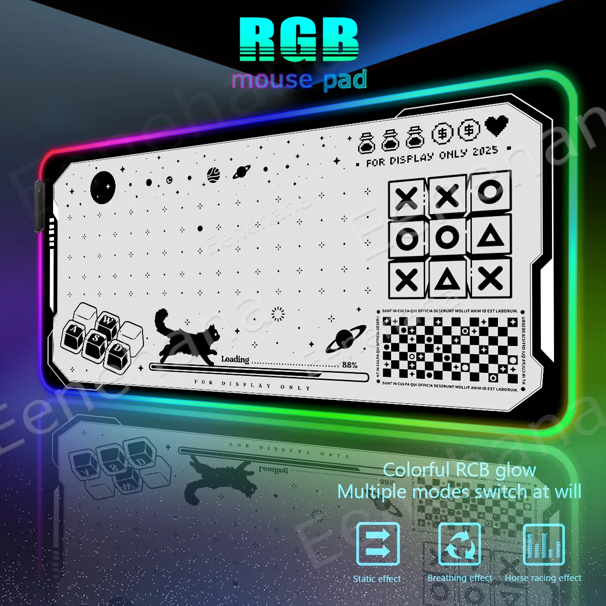 

RGB Black Cat Mouse Pad Large PC Gaming Computer Accessories Emit Light Gamer Desk LED XXL Extended Pads Setup Gaming Decoration