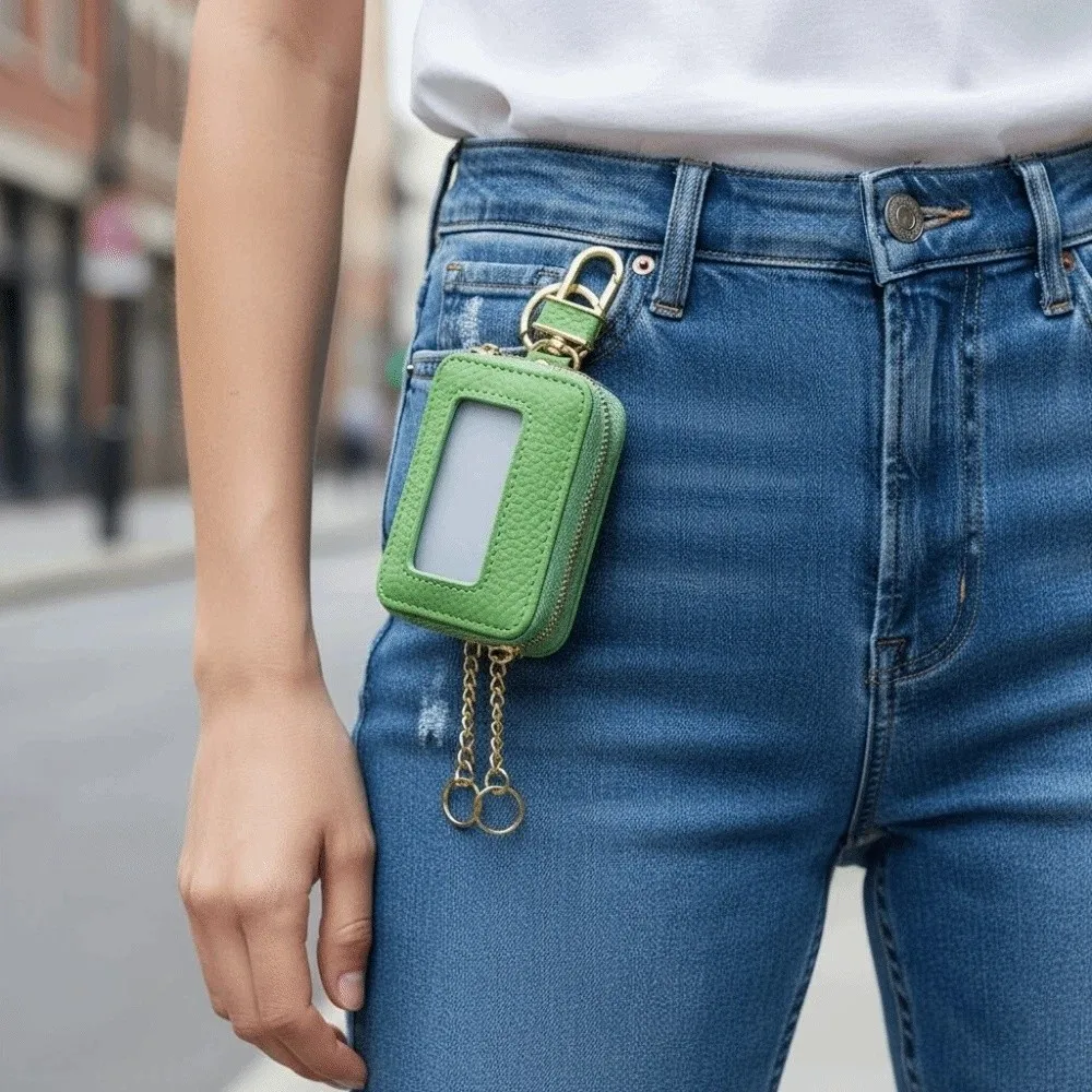 

Портативный подвесной кошелек для монет, изысканный кожаный чехол для ключей от машины с двойной молнией, кошелек с защитой от потери, сумка для мелочей, сумка для сережек