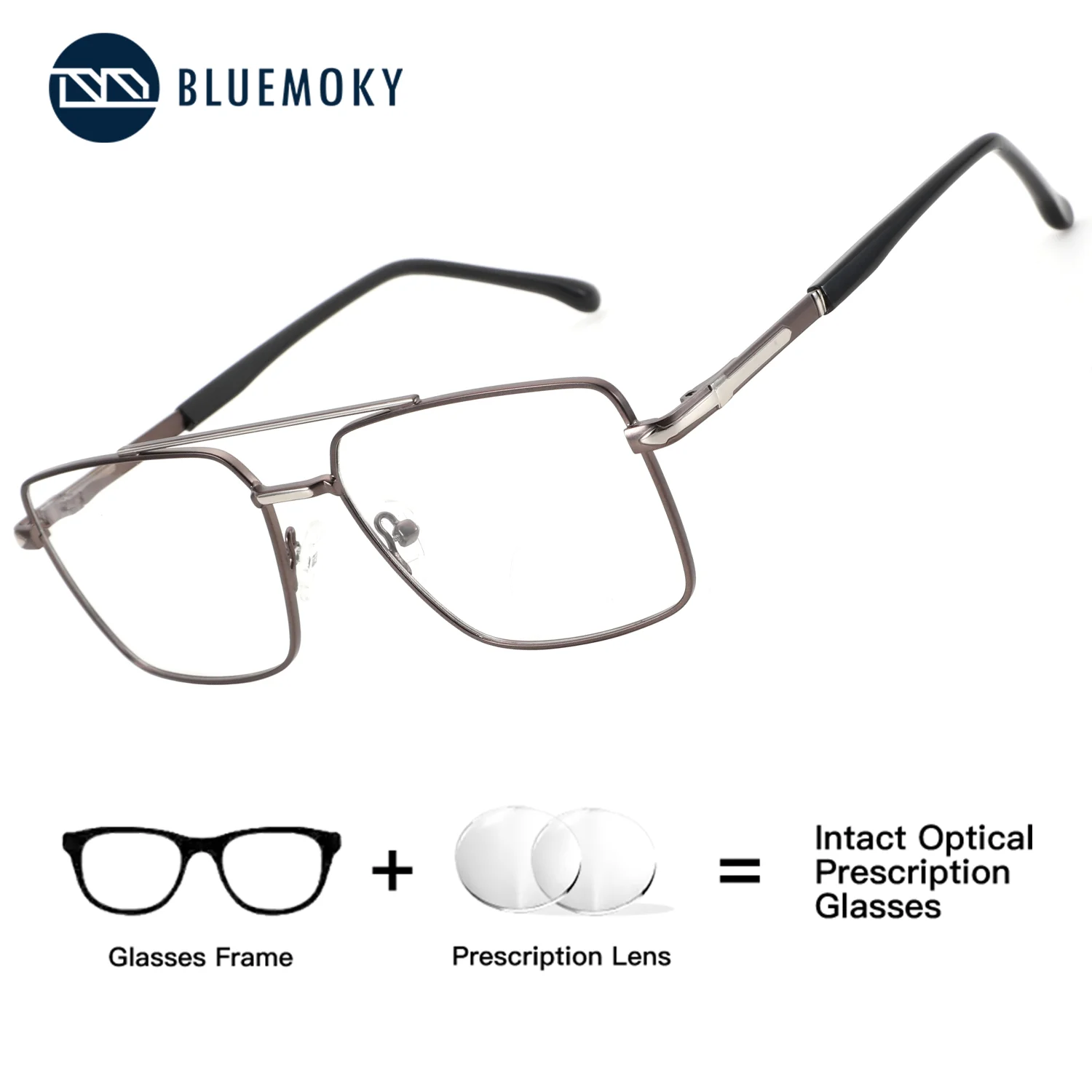 

BLUEMOKY Square Pilot Prescription Eyewear For Men Metal Frame Blue Light Blocking Anti Reflective progressive Photochromic