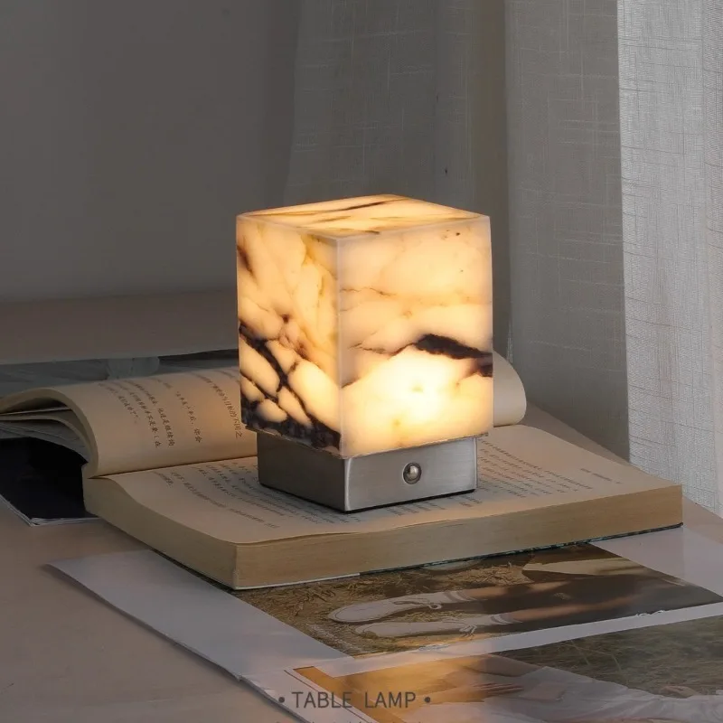 

Spain Square Marble Rechargeable Table Lamps Portable Touch Switch Living Room Bedroom Kitchen Restaurant Iron Base Desk Lights