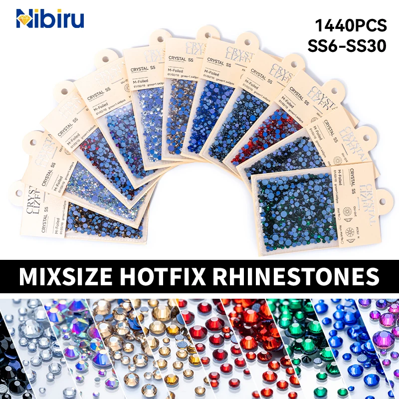 

Nibiru 1440Pcs Mixsize Hotfix Rhinestones SS6-SS30 Flatback High-quality Crystal Stone for DIY Clothing Bags Craft Accessories