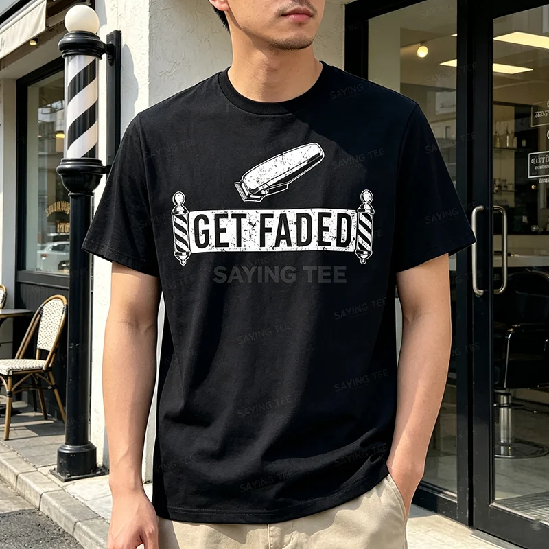 Lustiges „Get Faded Barber“-Design für Männer, Väter, Friseur-Liebhaber, T-Shirt, Y2k-Friseur-Grafik-Schriftzug, weiches Baumwoll-Oberteil – Detail 5