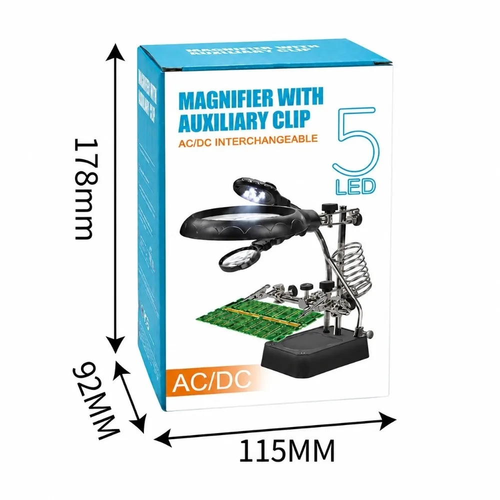 Metal Frame Helping Hands Magnifier Black Body Round Lens Soldering Magnifying Station Transparent Lens Adjustable Arm