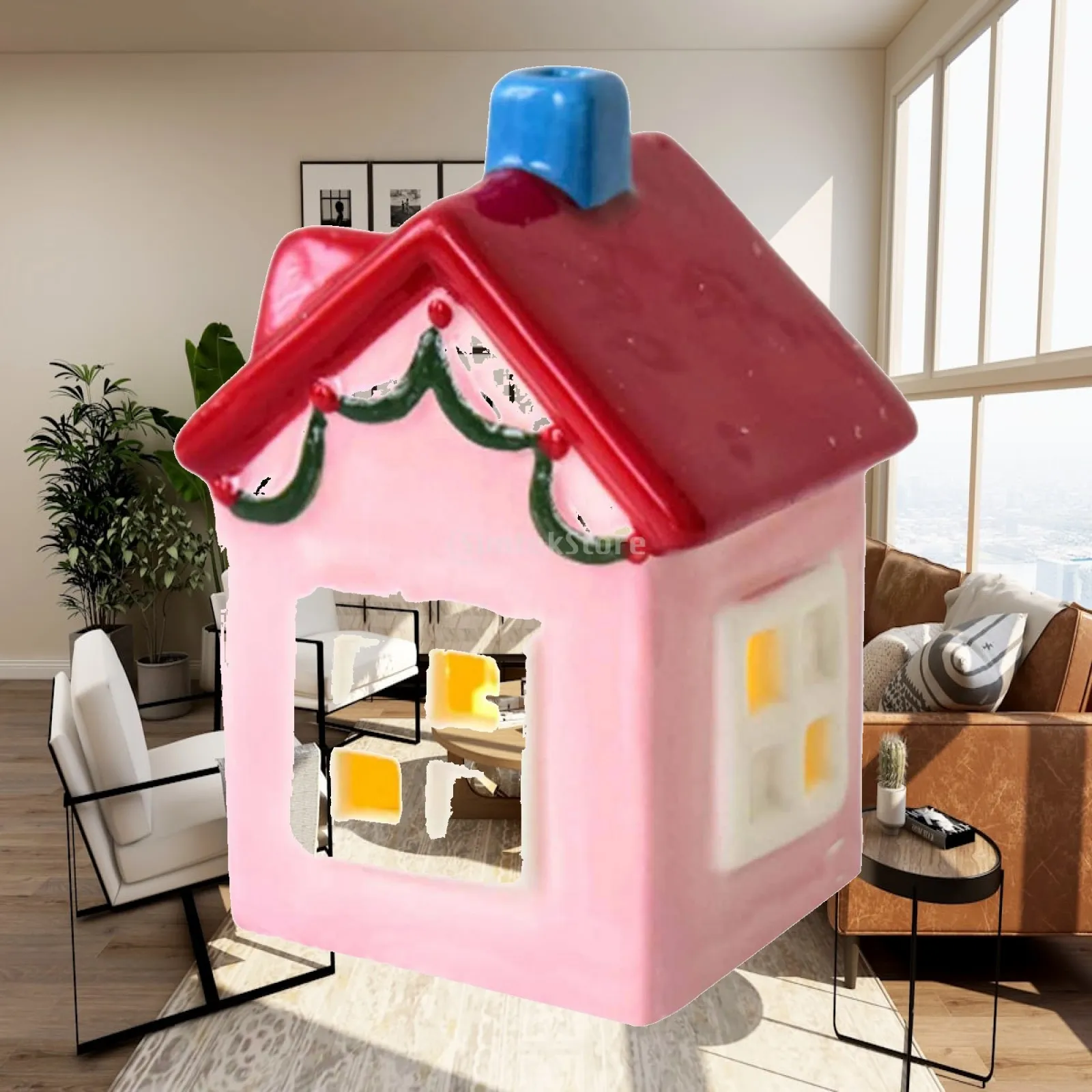 Decorative Ceramic Christmas Mini House LED Collectible Ornament Creative Holiday Gift for Room Decoration