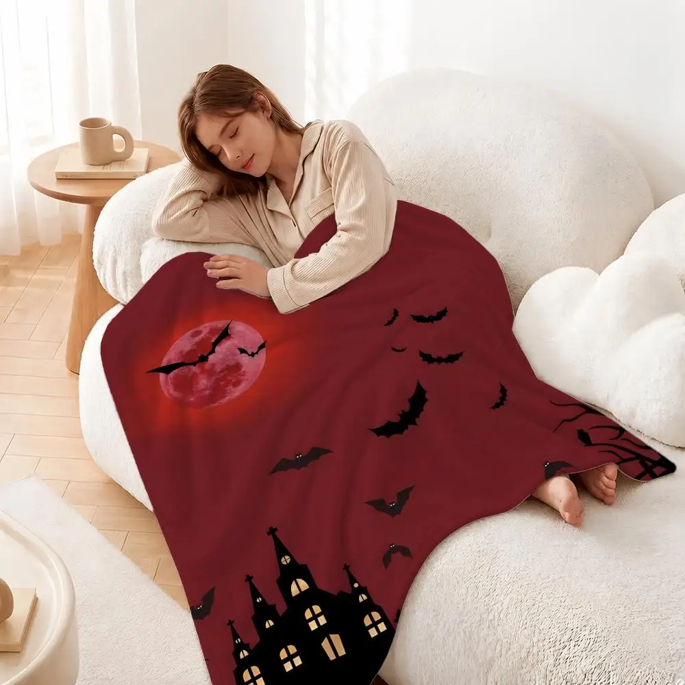 Halloween Haunted House Throw Plush Flannel Throw Blanket, Sofa Bed Travel Picnic Home Textile Decor