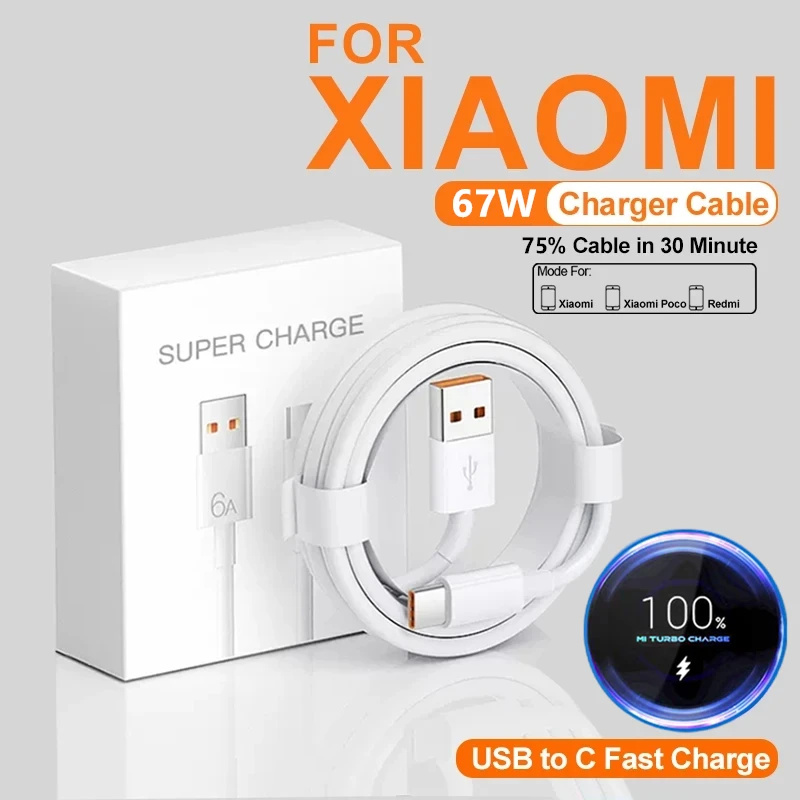 6A 67W Type C USB Fast Charger Cable for Xiaomi Redmi POCO X6 Huawei Honor OPPO Realme Super Quick Mi Turbo Charging Data Cable