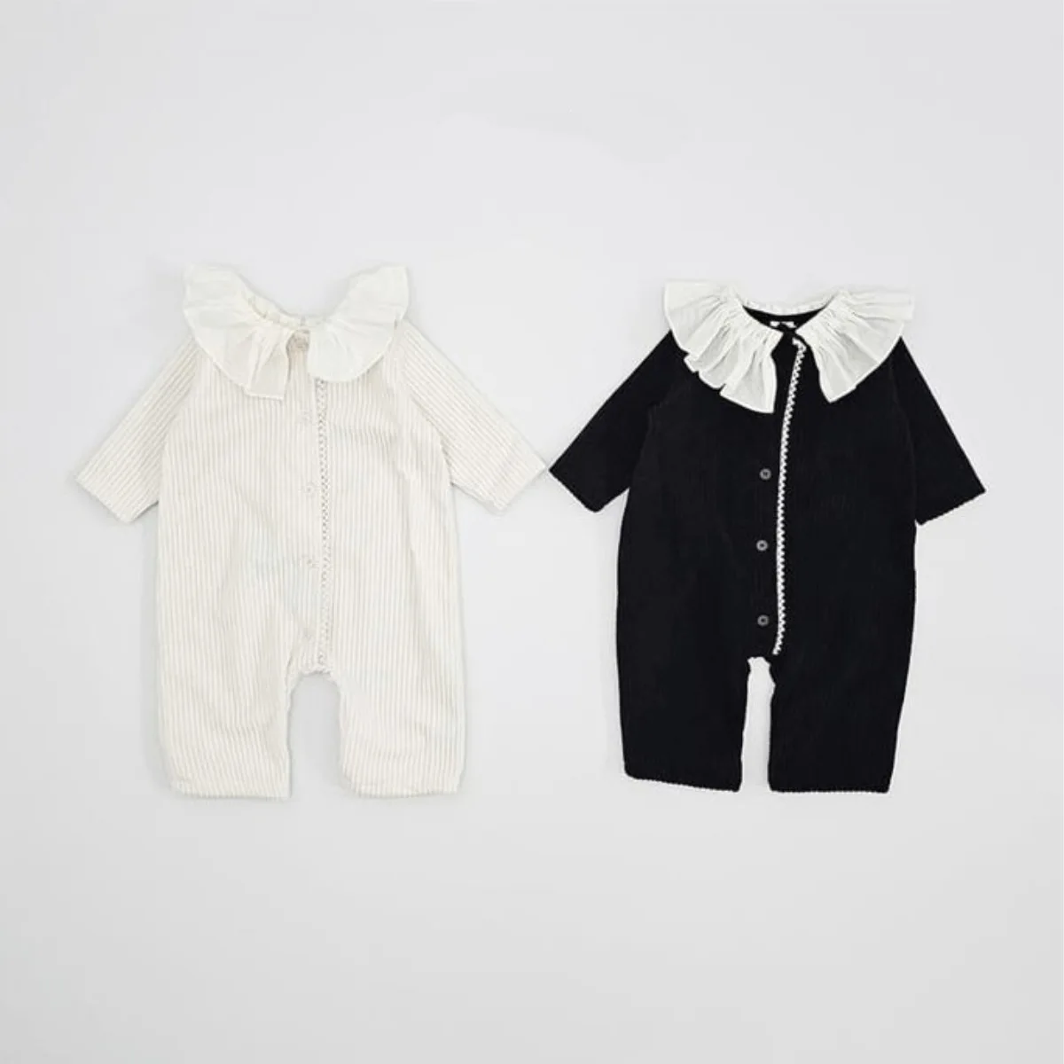 2026 Autumn New Baby Girl Cute Lace Collar Romper Cotton Infant Long Sleeve Princess Jumpsuit Solid Newborn Clothes 0-24M 4