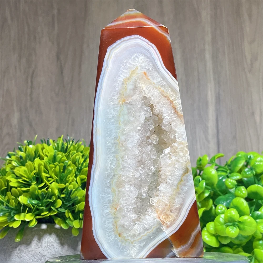 Crystal Natural Druzy Red Carnelian Tower SpecimenP oint Wand Druzy Healing Gemstone Ornaments Tower Mineral Decoration Energ y