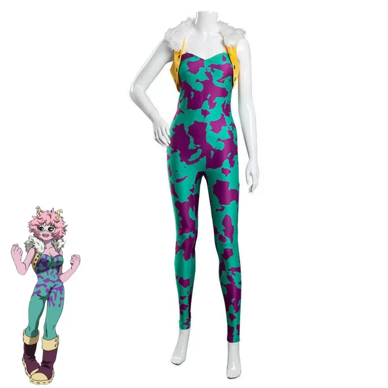 Disfraz de Anime My Hero Academia Ashido Mina, monos verdes Pinky, abrigo, peluca, tocado, traje de fiesta de Carnaval Sexy para mujer, 8's, 6