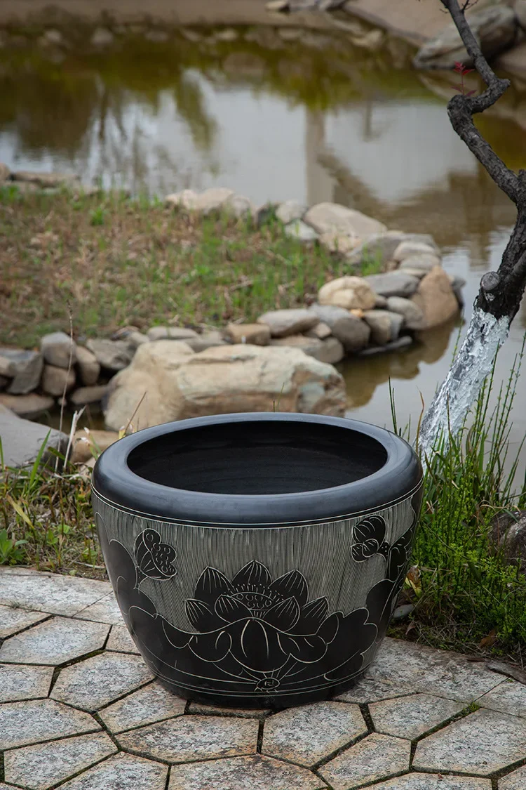 Керамический аквариум, ручная роспись, синий и белый рыбный горшок, резервуар для каллиграфии и живописи, аквариум для лотоса, миска для воды, лилии, аквариум в виде лотоса