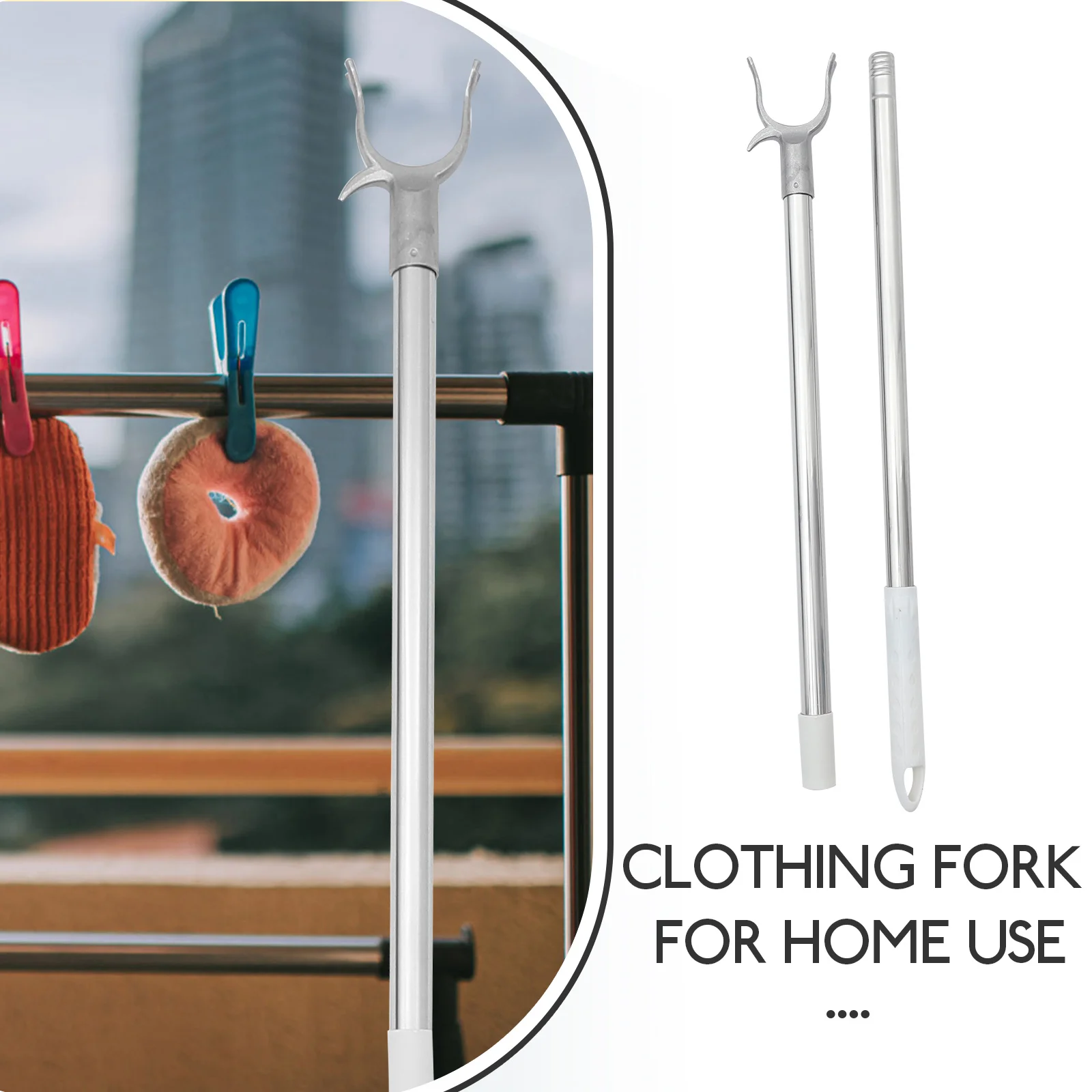 Extension Pole Hook Clothes Rail Clothesline Reach Rod Indoor Rack Stainless Steel Adjustable for Clothing