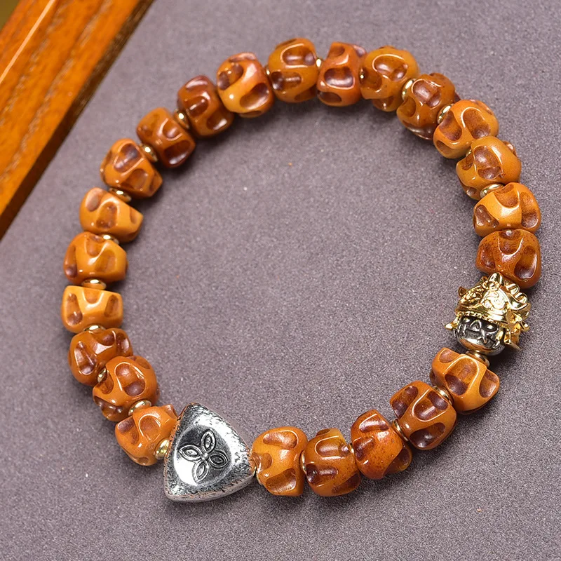 Yak Carved Large Intestine Passion Fruit Seed Bracelet Tibetan Old Spirit Bone Beaded Jewelry Single Circle Beads