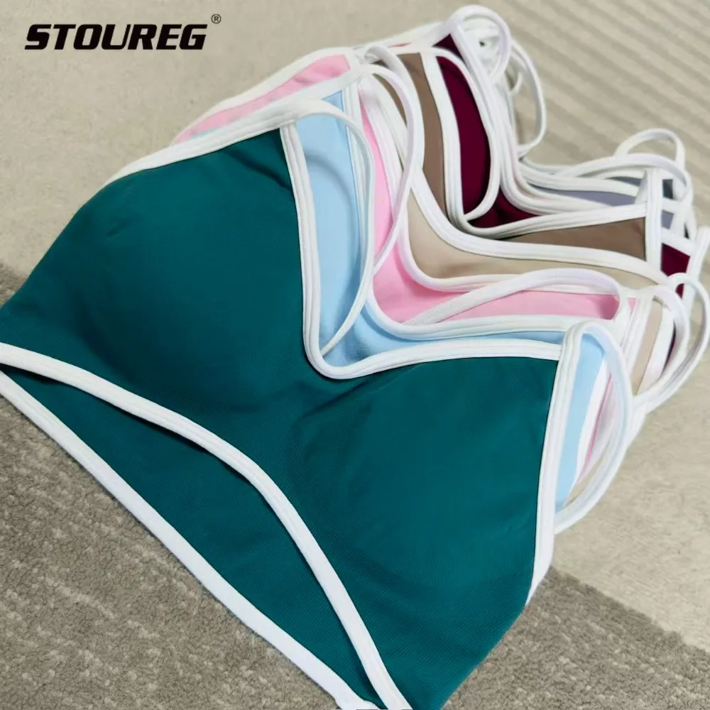 

STOUREG Seamless women's camisole contrasting yoga bra, gathered back tight sports bra, outerwear running fitness Pilates bra