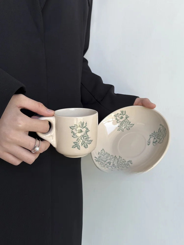 Limited Edition Vintage Spring Green Leaf Ceramic Coffee Cup Afternoon Tea Water Cup Small  Style Orange And Green Cup