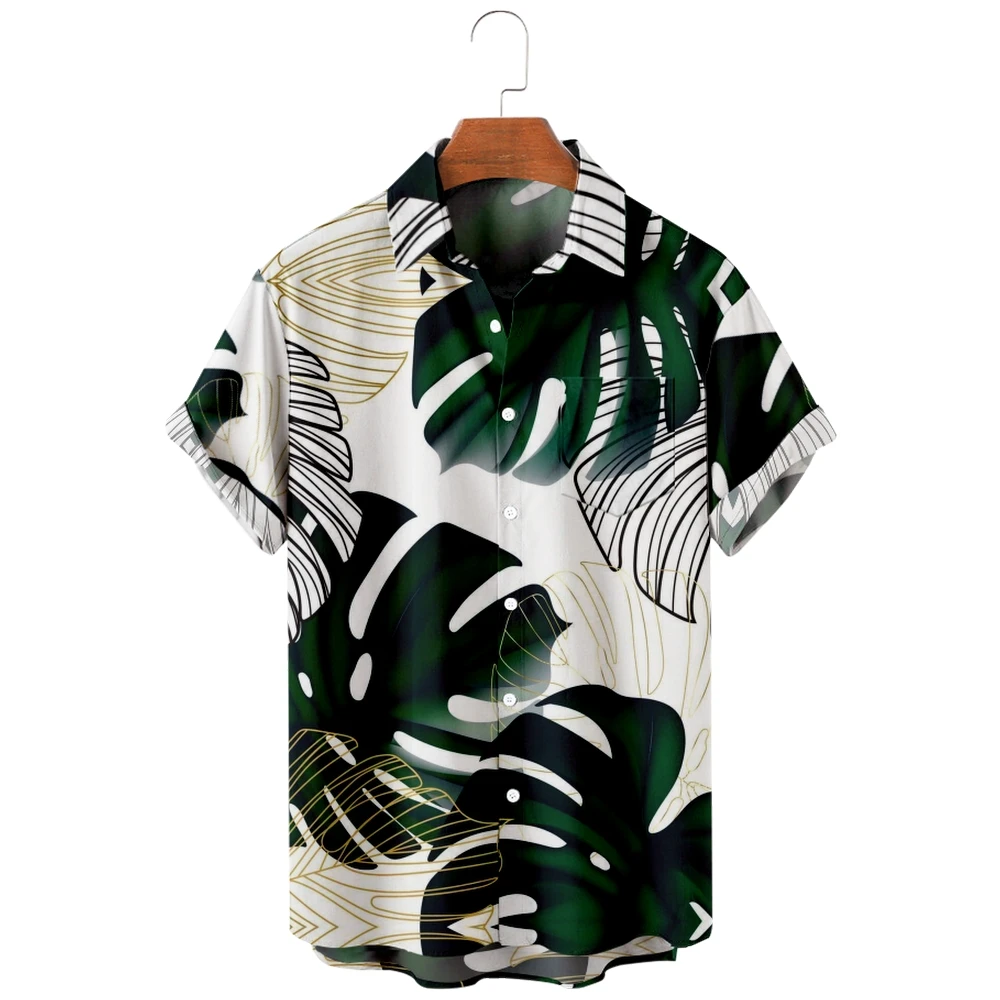 

2022 new men's casual breathable short sleeve top fashion Lapel men's shirt Hawaii with beach 7.154