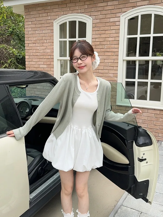 

plus Size Women's Sweet Ballet Sle Svel Vest Dr A-Line Skirt Two-Piece Set Waist-Cinching Summer Autumn Faion