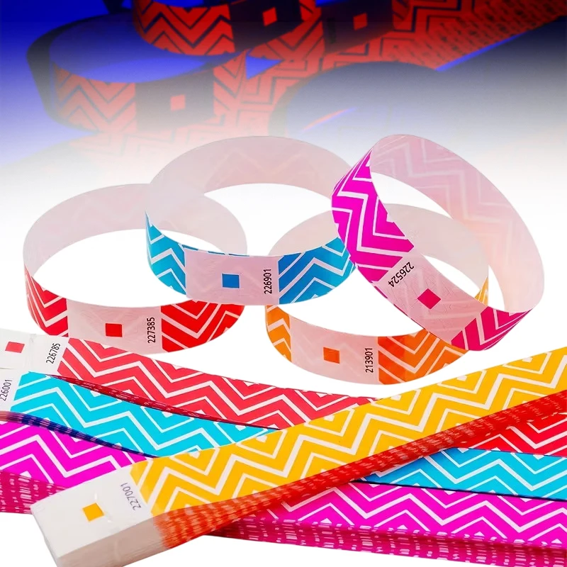 (HMA56) 50/100 pièces bracelets en papier à rayures néon bracelets de sécurité jetables fluorescents imperméables pour concerts, fêtes, événements