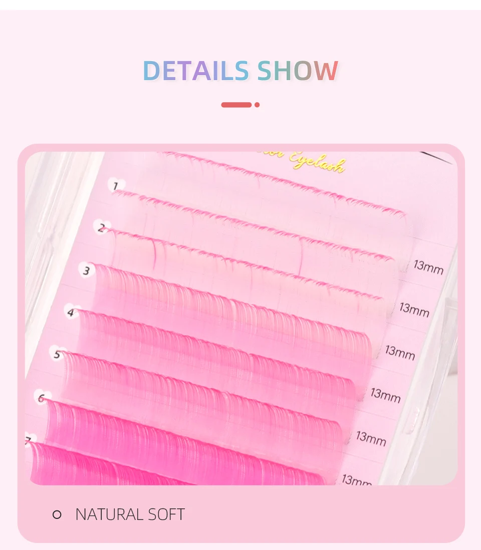 Farbige Einzelwimpern mit Farbverlauf für Cosplay, Nerzwimpern für Make-up in Gelb, Rot, Grün, Lila, Blau, Braun, Rosa, Wimpernverlängerung – Detail 5